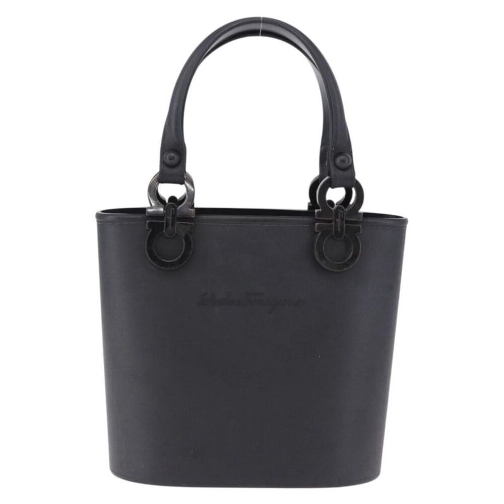 Salvatore Ferragamo Gancini Top Handle Leather Black Rubber Handbag